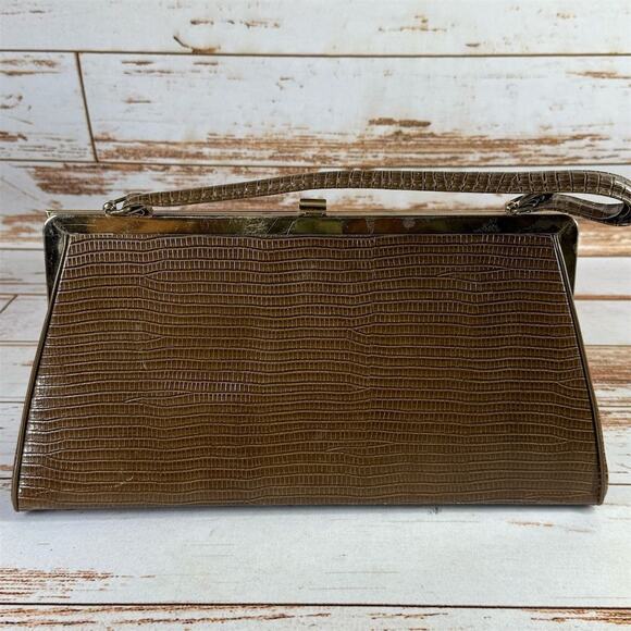 Vintage Verdi Brown Faux Alligator Handbag – Top Handle, Structured Retro Purse - Picture 6 of 7